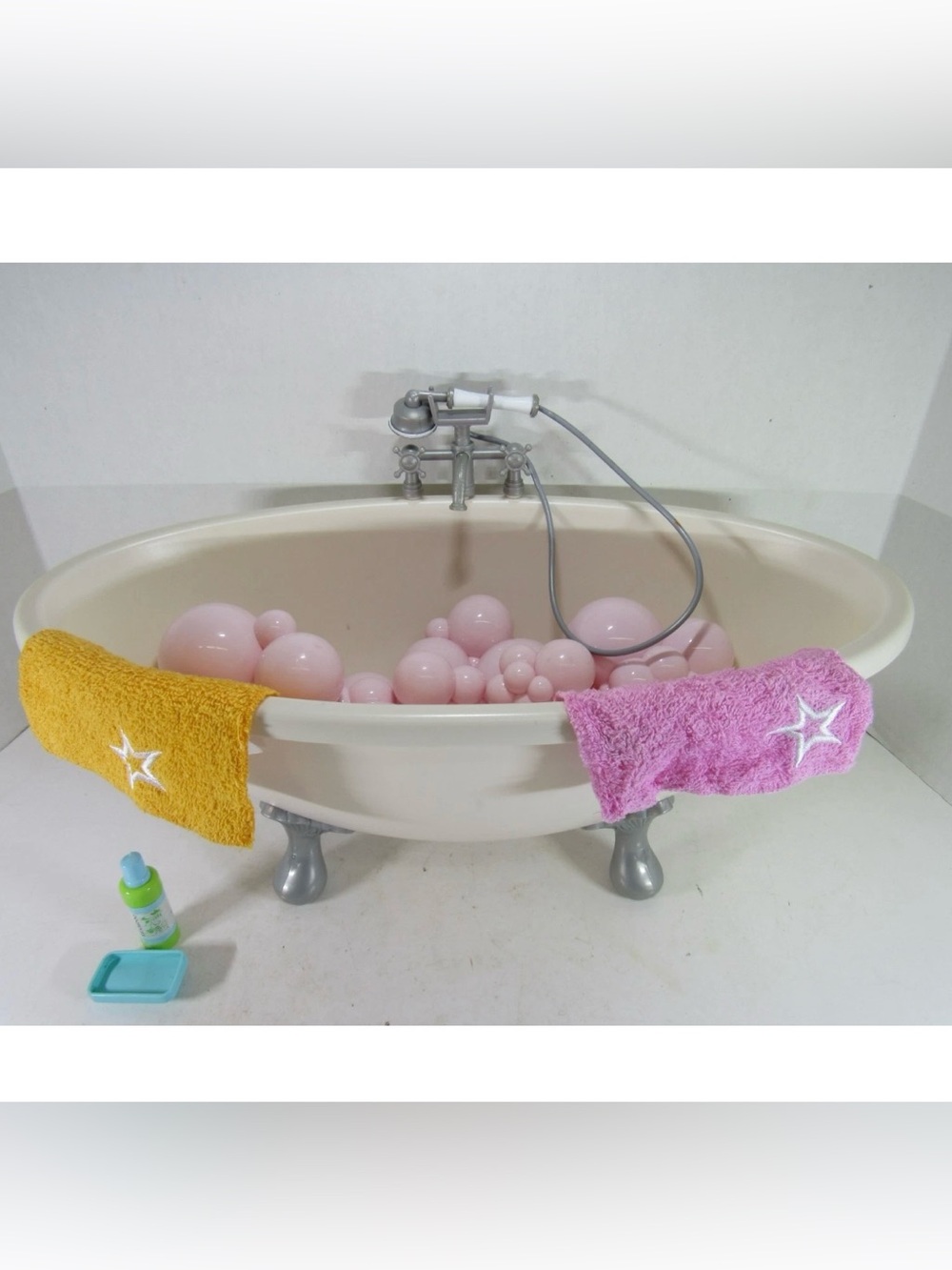 American Girl Pink Bubble Bath Set with Yellow & Pink Towels